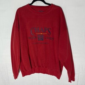 Vintage 90’s Chaps Ralph Lauren Red Crew Neck Big Logo Sweatshirt XL